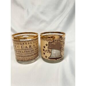 Pair Vintage Bicentennial 1776-1976 Liberty Bell Whiskey Low Ball On the Rocks G